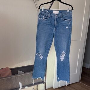 MOTHER Light Blue Straight-Leg Distressed Jeans
